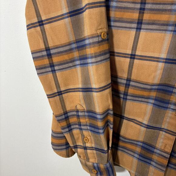 Columbia Shirt Women XL Brown Plaid Roll Tab Long Sleeve Button Up Blouse Fall - Picture 3 of 12